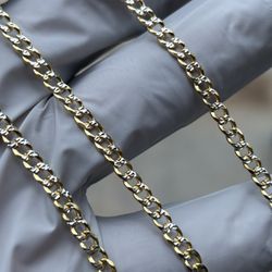 Two-Tone Cuban Link Gold Plated Over 925 Sterling Silver