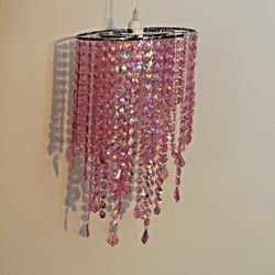 Pink Rhinestone Beaded Chandelier Glam Hanging Decor Event Nursery Light Large