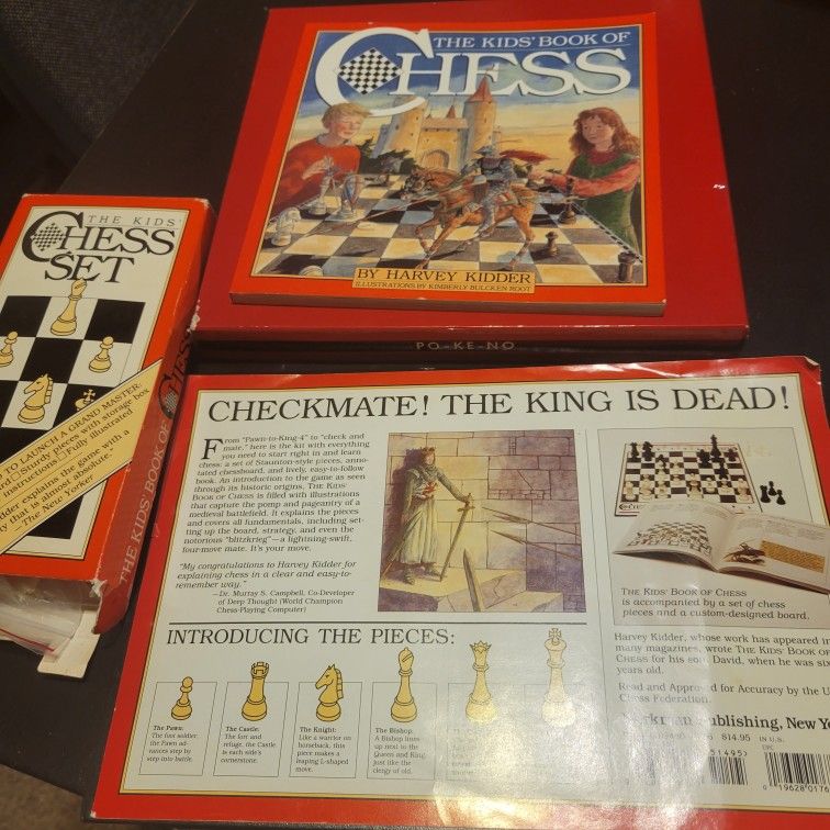 Vintage 1990 The Kids' Book of Chess by Harvey Kidder Chess Set, Book & Board