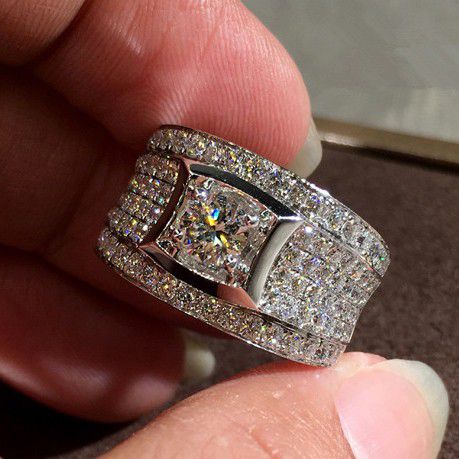 "Glitter Zircon Full Filled Silver Chunky Wedding Ring for Man, PD817
 
