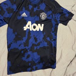 Manchester United Jersey Men's Large  Blue Adidas Parley Away Soccer Aon Shirt