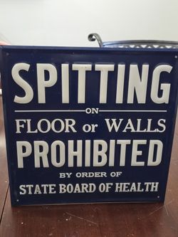 Embossed SPITTING ON FLOOR OR WALLS PROHIBITED Sign - Green Back
