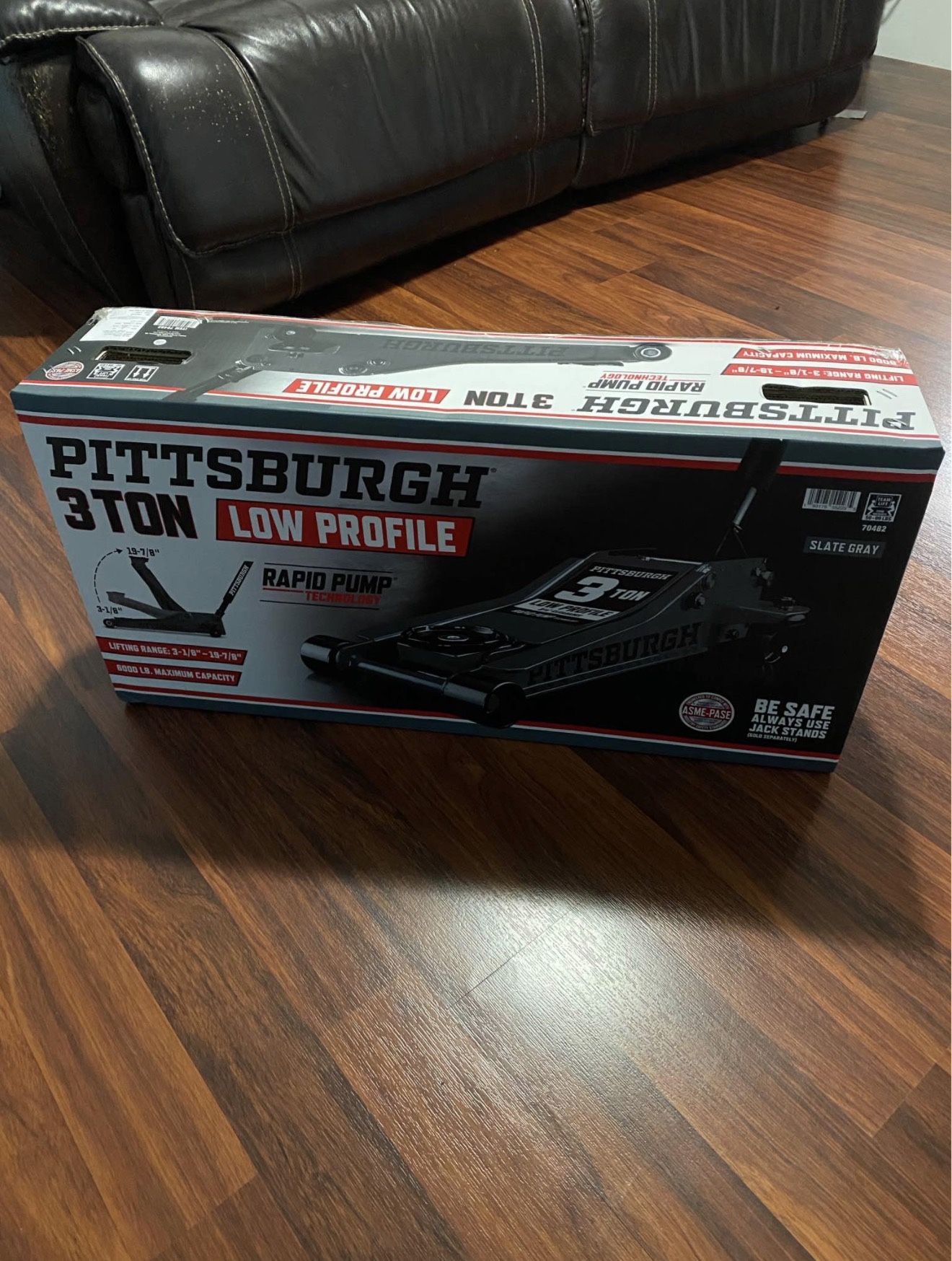 PITTSBURGH 3 Ton Low-Profile Floor Jack with RAPID PUMP, Slate Gray