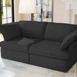 Modular Sectional Sofa,Modern Linen Fabric Couch Free Combination Sofa,2-Seat Sofa for Living Room,Black