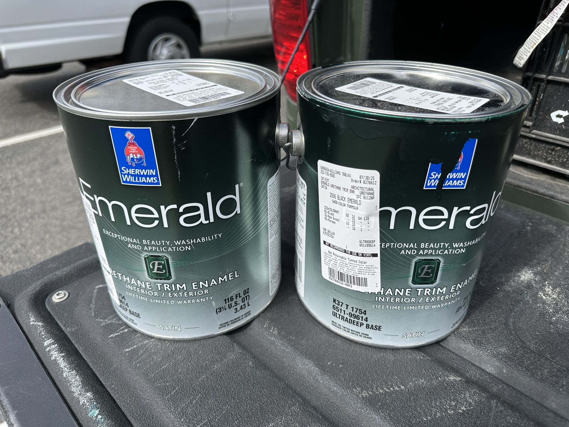 (2) Gallons Sherwin Williams Emerald Trim Enamel Paint in “Black emerald”