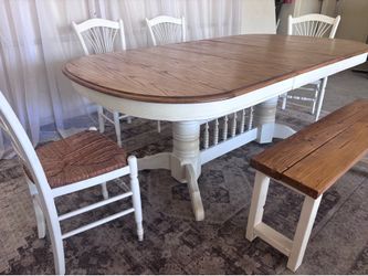 ❤️ farmhouse table 4 four chairs bench buffet dinning comedor dinner dining set white oak