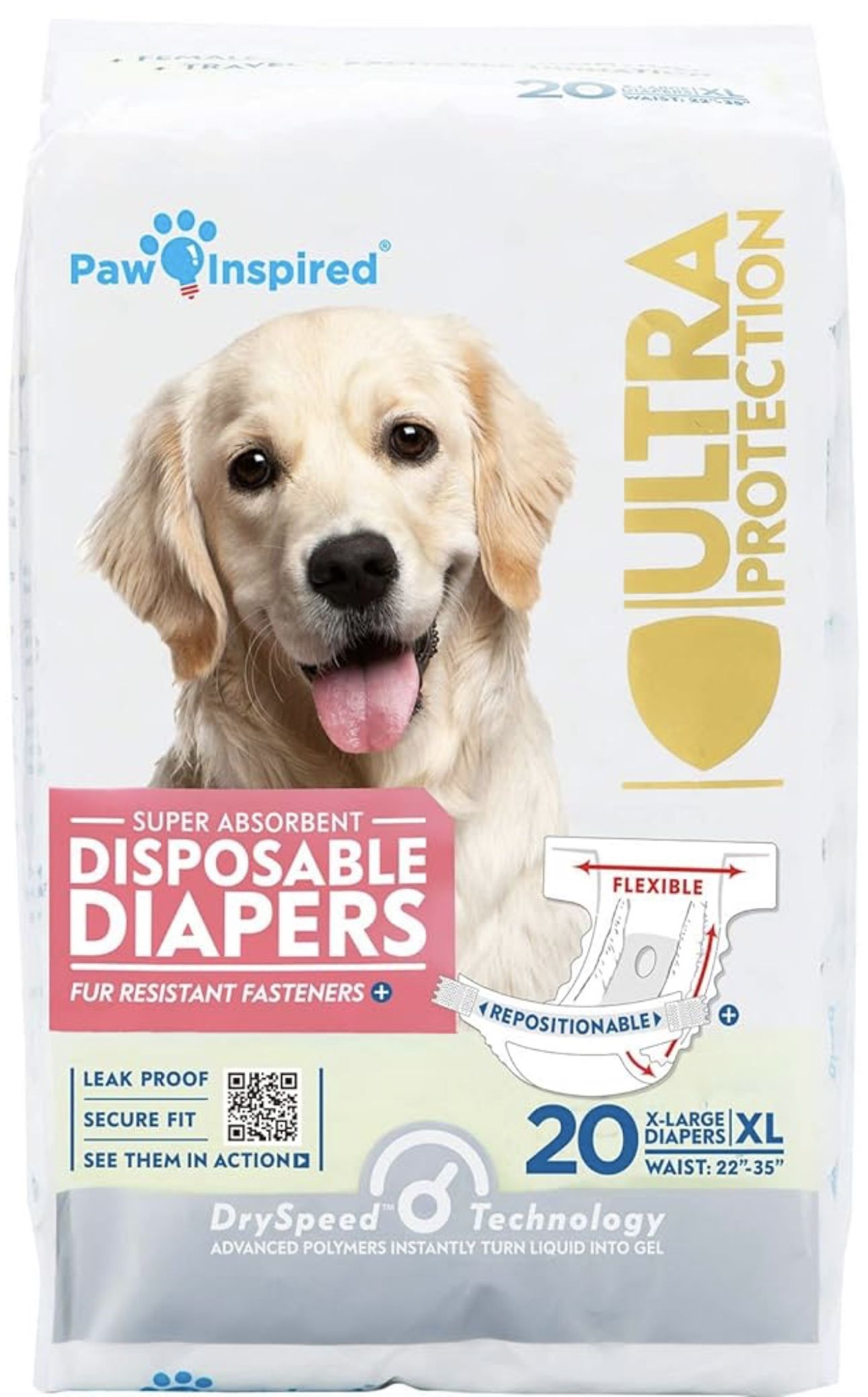 Paw Inspired Disposable Diapers - Super Absorbent Ultra Protection Pack Of 20 XL