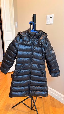 Moncler Moka Girls Black Hooded Long Down Puffer Coat Size 6 Years