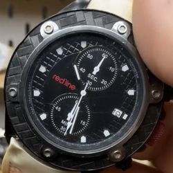men's Red Line Compressor 45mm chronograph watch with a black dial and a black carbon fiber textured bezel