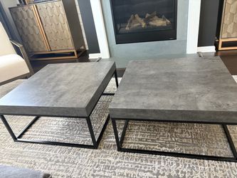 Concrete-Top Coffee Tables with Metal Base Set of 2