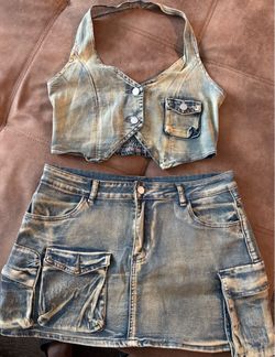 Jean two piece skirt set