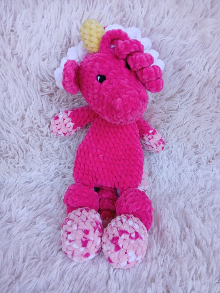 Crochet Pink Multicolor Unicorn Lovey/Snuggler