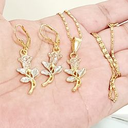 14k Gold Plated Set Of Roses New.