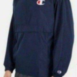 CHAMPION AUTHENTIC STADIUM GEAR MEN'S HALF ZIPPER WINDBREAKER WATER RESISTANT WIND RESISTANT HOODIE JACKET SIZE LARGE NAVY BLUE BRAND NEW WITH TAGS.