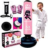 All in One Sun-Resistant Punching Bag for Kids | 3-12 Years Old Inflatable Kids Punching Bag Set with Hand-Stitched Boxing Gloves | Freestanding Boxin