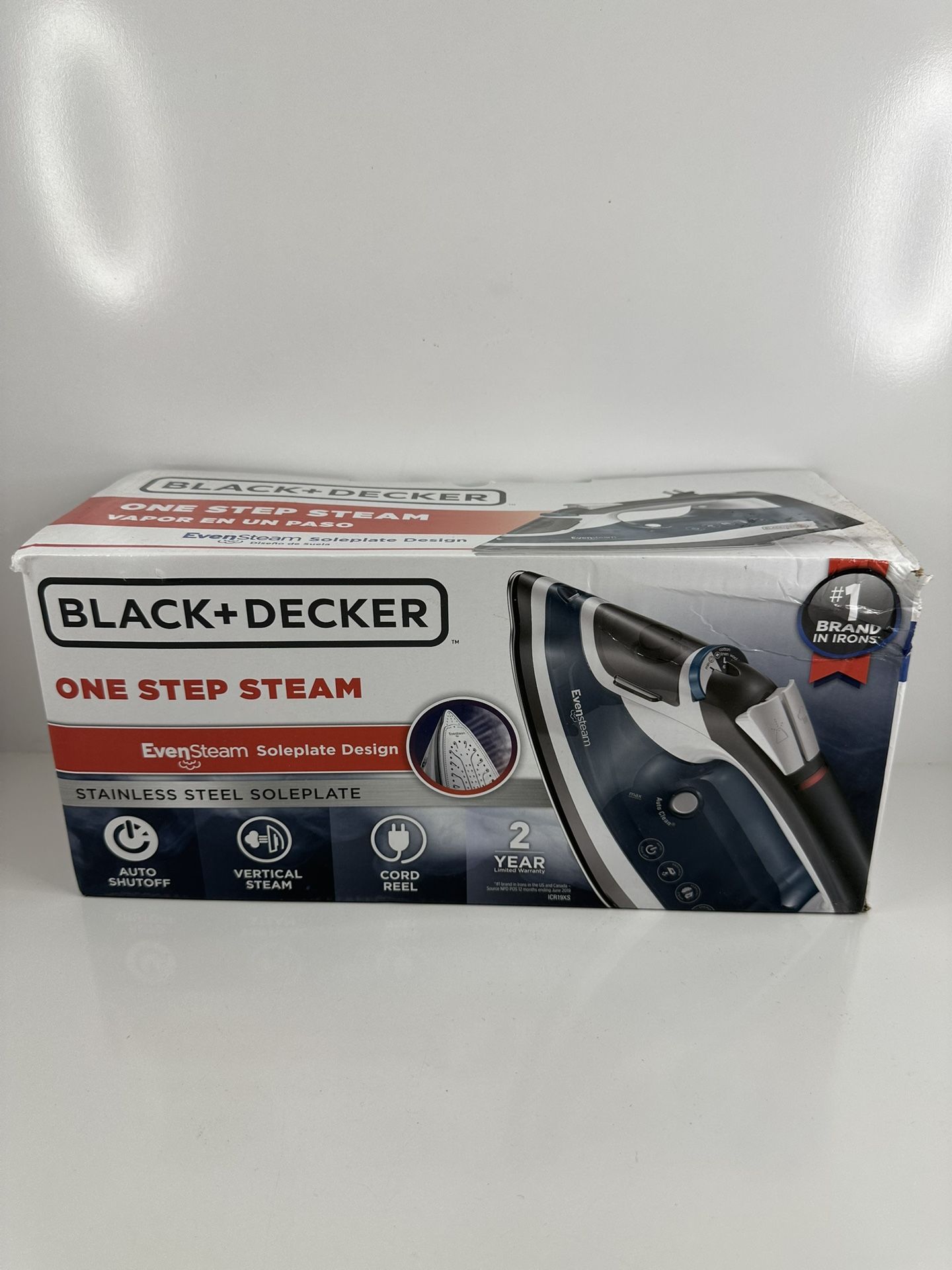 NEW BLACK+DECKER One Step Steam Iron ICR19XS — EvenSteam, Cord Reel
