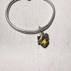 925 Silver “PANDORA” Charm Bracelet w/ Citrine Charm
