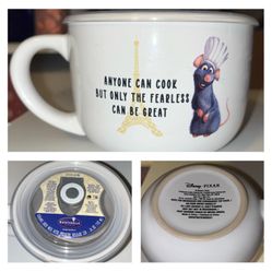 DISNEY/PIXAR Ratatouille “Anyone Can Cook” CERAMIC SOUP MUG with Pressure Release Lid (NEW)