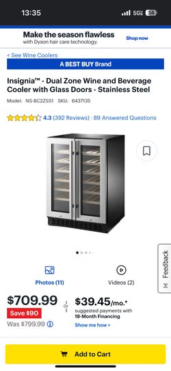 Insignia™ - Dual Zone Wine and Beverage Cooler with Glass Doors - Stainless Steel