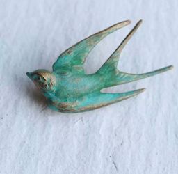 Swallow Bird Brooch Pin Verdigris Patina