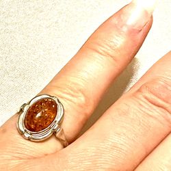 Sterling Amber Ring