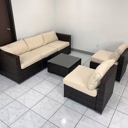 Brand New $395 (6-Piece) Patio Furniture Set Outdoor Sectional Set Wicker Rattan Sofa Chair Set w/ Cushion, Glass Table 