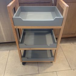 Small wood rolling storage shelf organizer