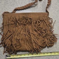 Brand New Woman Over Shoulder Western Style Tassle Faux Leather Purse Light Brow