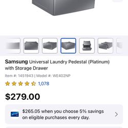 Samsung Universal Laundry Pedestal (platinum) With Storage Drawer 