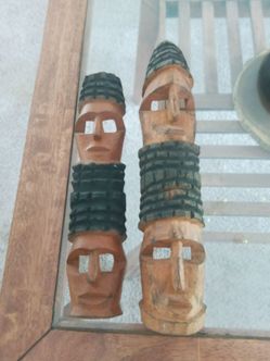 Hand Carved Wood Tiki Double face Totem Mask(Set of two)