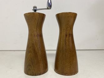 Vintage Wooden Mid century Modern Salt Shaker And Pepper Grinder