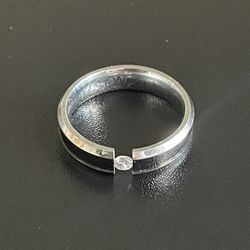 Pre-owned Cubic Zirconia Titanium Steel Ring Size 8