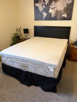 Queen Mattress, Topper, Frame, & Headboard