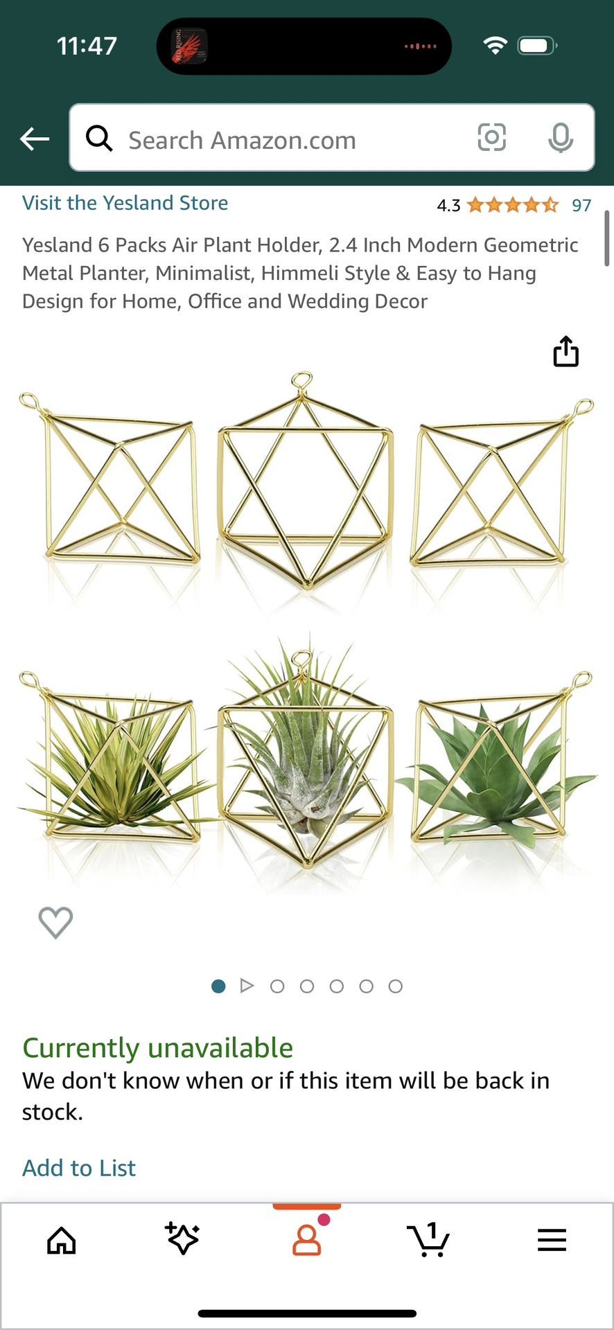 Gold Geometric Air Plant Holders