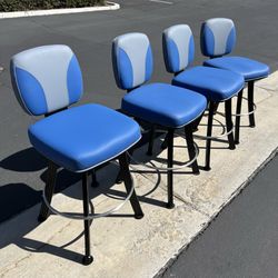 Set Of 4 Swivel Retro Classic Blue Casino Barstools Chairs