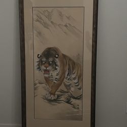Antique Chinese Tiger Painting Hanging Scroll