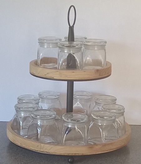 Spice Rack With 13 Containers.  Bottom Rack Is 12" Wide, Top Rack Is 7" Wide.   Height Is Approximately 12" Tall