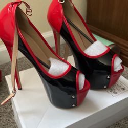 Heels, Red And Black Size 8
