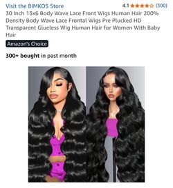 BIMKOS 30 Inch Body Wave Lace Front Wig