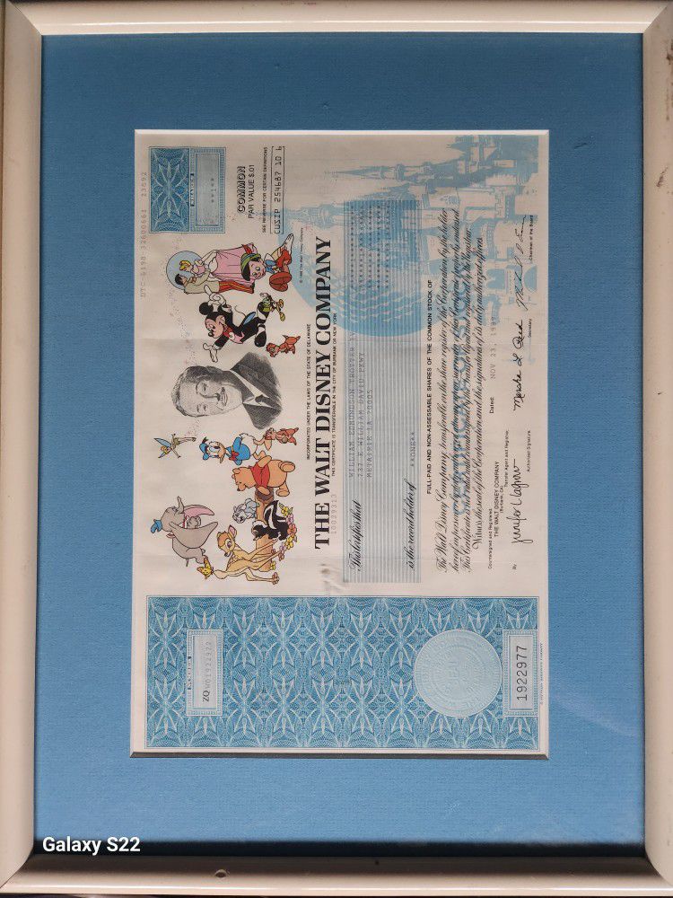 Collectible Paper Disney Stock Certificates