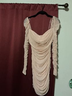 Pearl Embellished Ruched Mini Dress