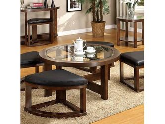 Crystal cove Dark Walnut Round Coffee Table w/ 4 Stools