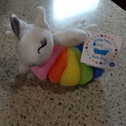 Rainbow Unicorn Bath Pouf. NWT. $5.00 OBO 