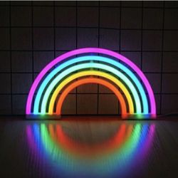 Neon Rainbow Sign, Battery or USB Powered Light for Wall Decor, Colorful Hanging Decoration for Kids’ Bedroom, Cute LED Lamp for Girls’ Room Party Chr