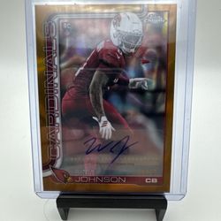 2025 New Topps Chrome WILL JOHNSON RC Auto Gold Refractor /50 Arizona Cardinals