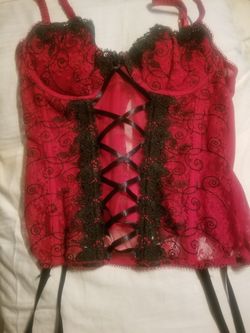 Red corset with garter belts