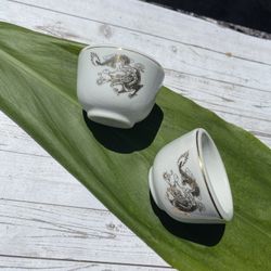Vintage Japanese 2-Piece Hand Painted Sake Cup Set.