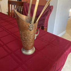 Brass And Copper Long Wooden Match Holder