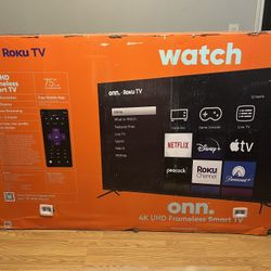 New 75 Inch Onn Roku 4k Smart Tv
