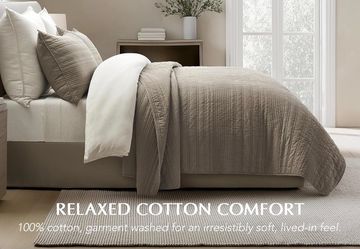 New EVERGRACEHOME 100% Cotton Modern Lines Quilt Set King Size, Stone Taupe